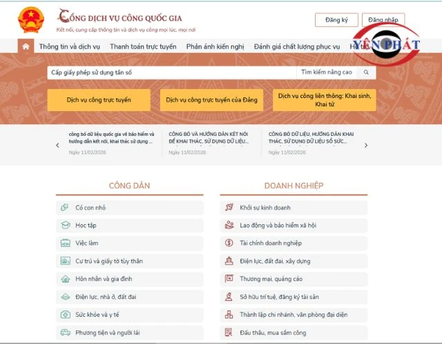 Đăng ký qua cổng dịch vụ cổng của chính phủ