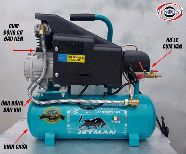 Kết cấu máy nén khí liền trục Jetman JM-4213 1.5HP 12L