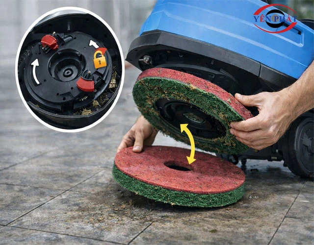 Lắp pad hoặc bàn chải lệch tâm, chưa khớp khóa