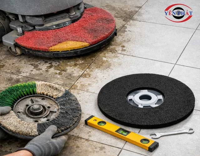 Bàn chải hoặc pad bị mòn lệch, sứt mép