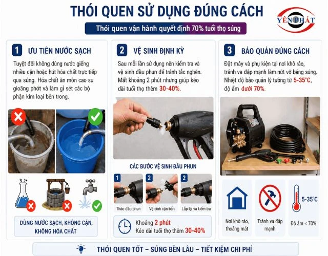 Cách sửa súng rửa xe và vệ sinh đầu phun đúng cách giúp tăng độ bền