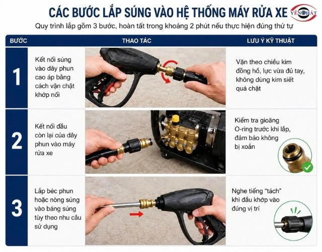 Các bước lắp súng rửa xe đúng cách nhanh nhất