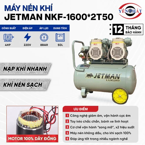 Máy nén khí không dầu JETMAN NKF-1600*2T50 2