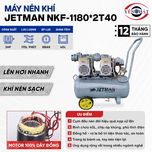 Máy nén khí không dầu Jetman NKF-1180*2T40 2