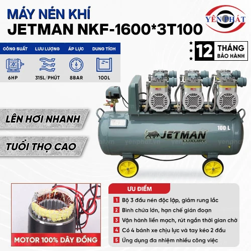 Máy nén khí không dầu Jetman NKF-1600*3T100 2