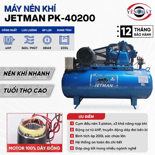 Máy nén khí Jetman 3 pha 200 lít 4hp PK-40200 2