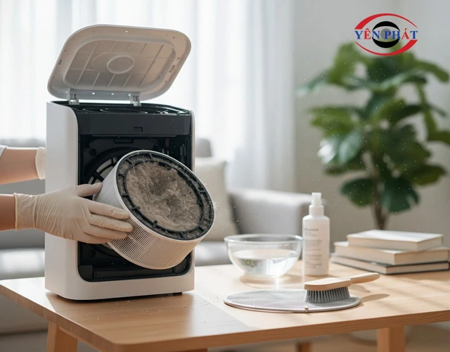 Lau chùi thân máy, cửa gió máy hút ẩm thường xuyên