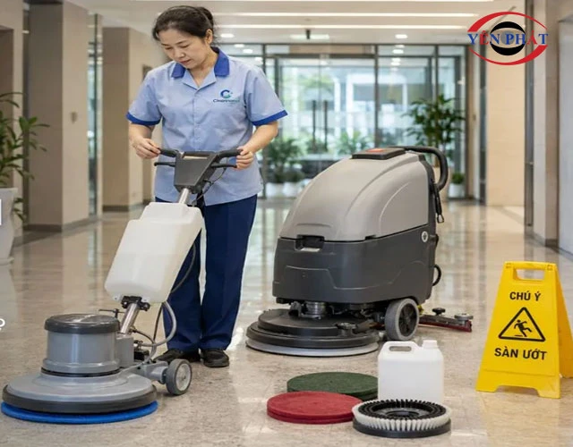 Những khu vực trong dùng máy chà sàn trường học