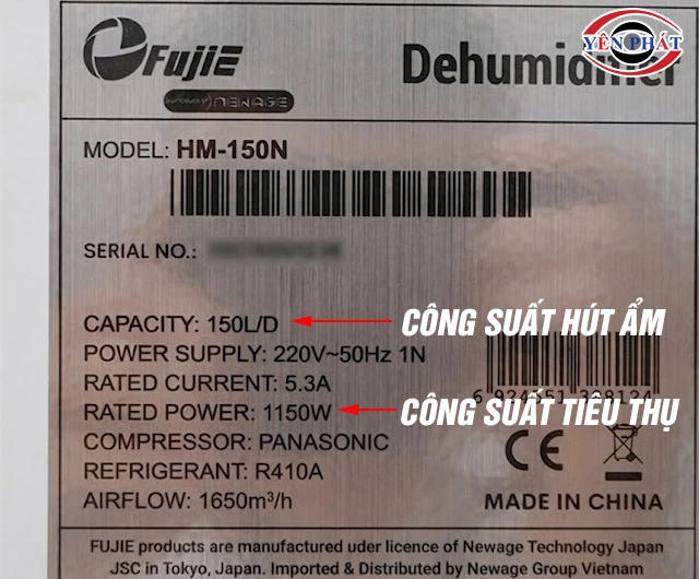 Công suất máy hút ẩm
