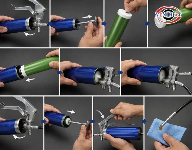 Hướng dẫn lắp tuýp mỡ vào súng