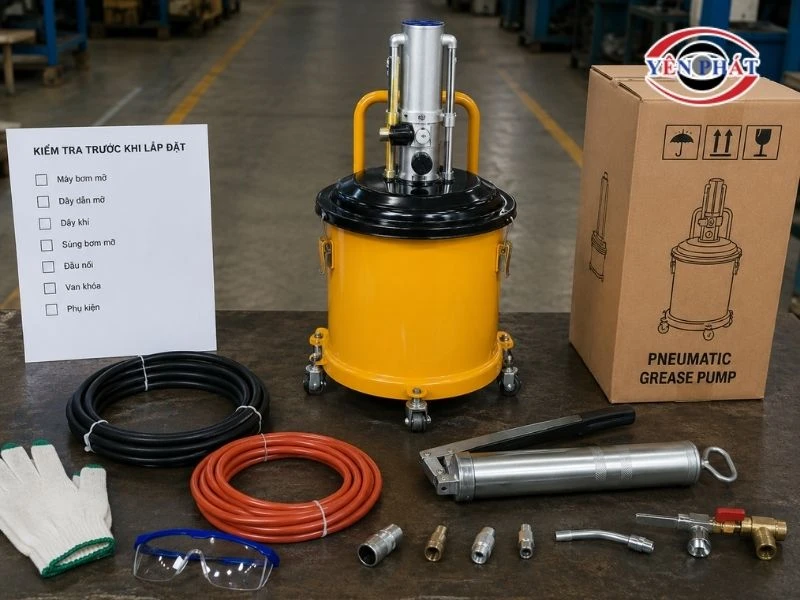 Chuẩn bị trước khi lắp đặt máy bơm mỡ bằng khí nén