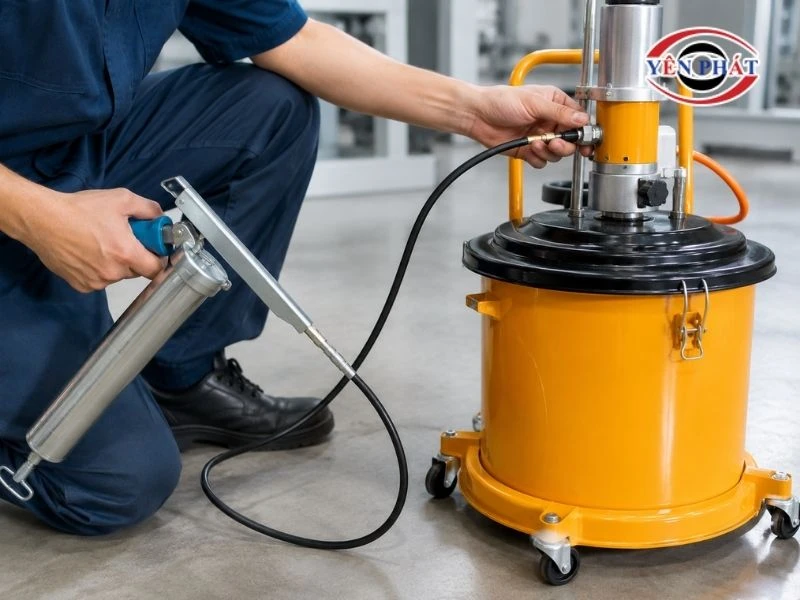 Lắp dây dẫn mỡ và súng bơm mỡ