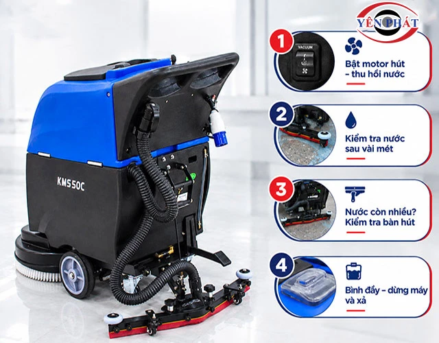 Bật hệ thống hút nước bẩn máy liên hợp