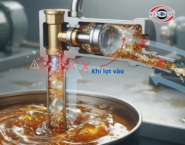 Đường bơm của máy có khí lọt vào