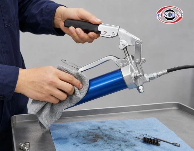 Vệ sinh súng bơm mỡ thường xuyên, nhất là sau mỗi lần sử dụng