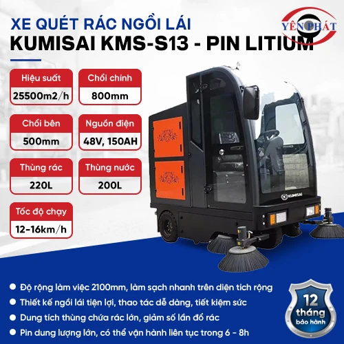 Xe quét rác công nghiệp ngồi lái Kumisai KMS-S13 - Pin Lithium 2