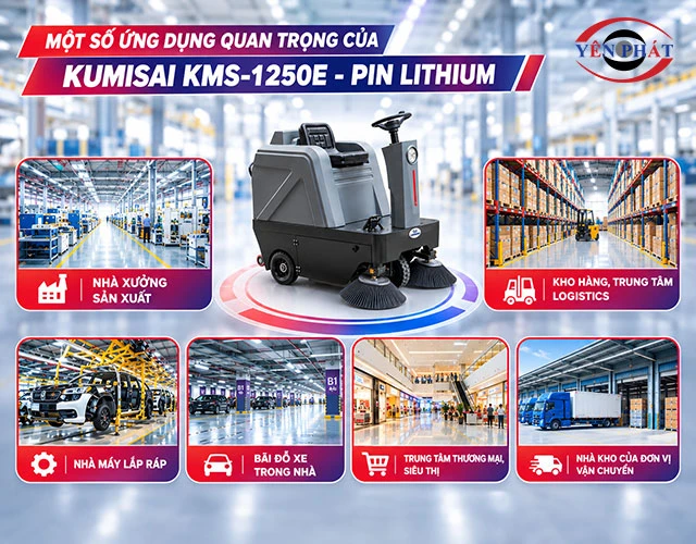 Ứng dụng xe quét rác Kumisai KMS-1250E - Pin Lithium