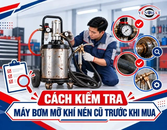 Cách check máy bơm mỡ khí nén cũ trước khi mua