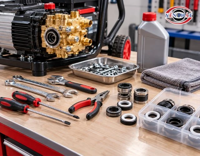 Nhóm dụng cụ cần chuẩn bị trước khi thay phớt máy rửa xe