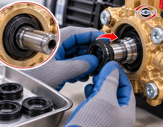 Tiến hành lắp phớt máy rửa xe mới