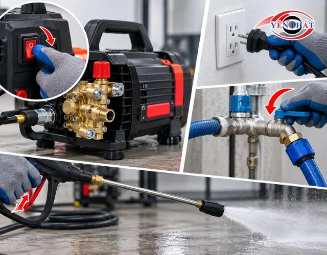 Cắt nguồn điện trước khi thay phớt máy rửa xe để đảm bảo an toàn