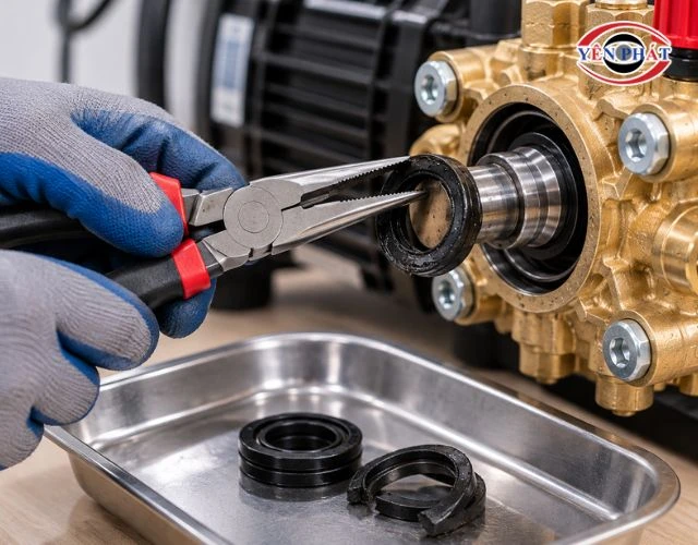 Sử dụng dụng cụ phù hợp để tháo phớt máy rửa xe cũ bị hỏng
