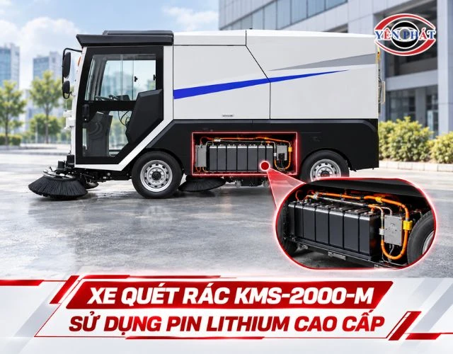 Xe quét rác ngồi lái Kumisai KMS-2000-M trang bị pin Lithium bền bỉ