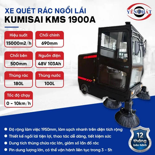 Xe quét rác công nghiệp ngồi lái Kumisai KMS 1900A 2