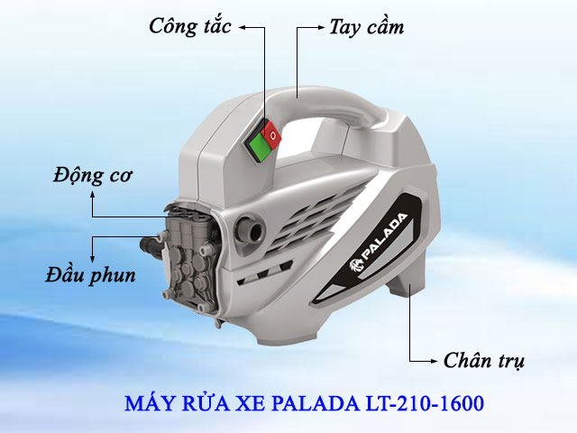  Cấu tạo máy rửa xe máy chuyên nghiệp Palada LT-210-1600 khá đơn giản