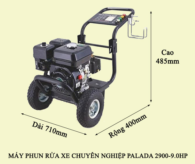 Kích thước máy phun rửa xe ô tô chuyên nghiệp Palada 2900-9.0HP