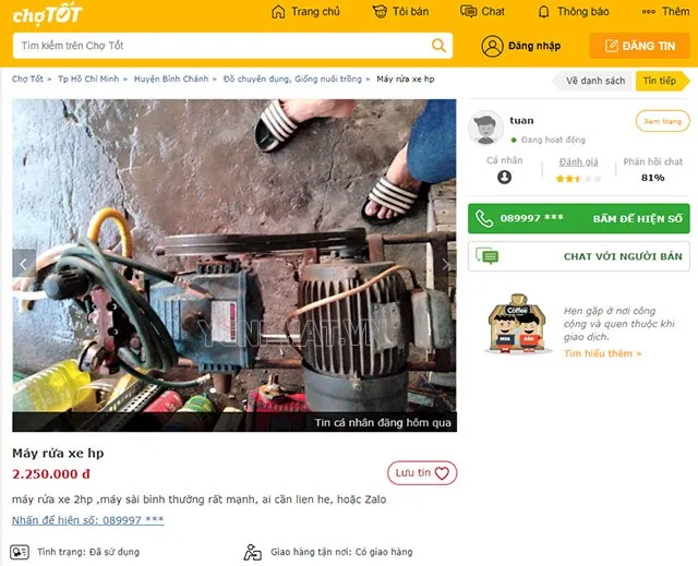 thanh lý máy rửa xe cũ trên các trang mạng xã hội, rao vặt