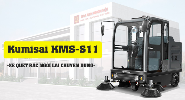 Xe quét rác ngồi lái công nghiệp Kumisai KMS-S11 với thiết kế hiện đại