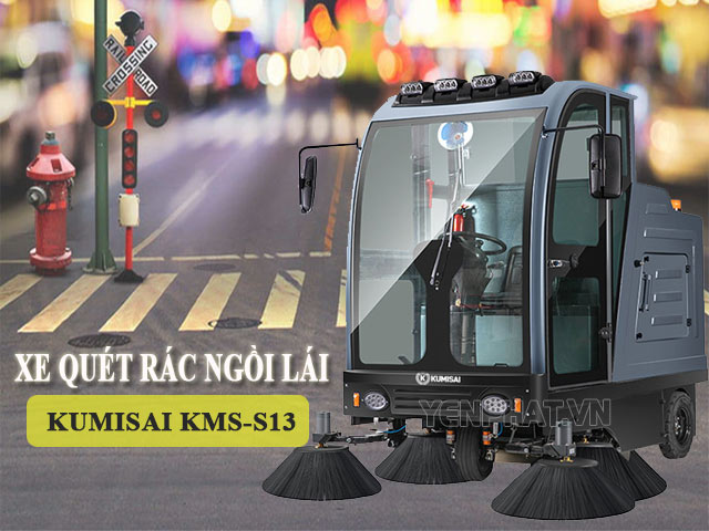 Xe quét rác ngồi lái Kumisai KMS-S13 với thiết kế hiện đại, tiện dụng