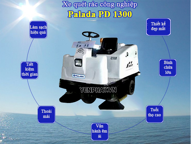 Sản phẩm xe quét rác công nghiệp nhà xưởng Palada PD 1300 do Điện máy Yên Phát phân phối