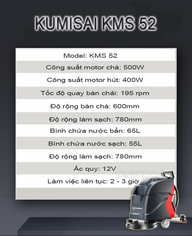Các thông số kỹ thuật nổi bật của sản phẩm Kumisai KMS 52