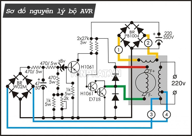 Chi tiết của sơ đồ mạch AVR máy phát điện 3 pha