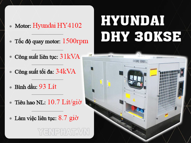 Các thông số ấn tượng của Hyundai DHY 30KSE