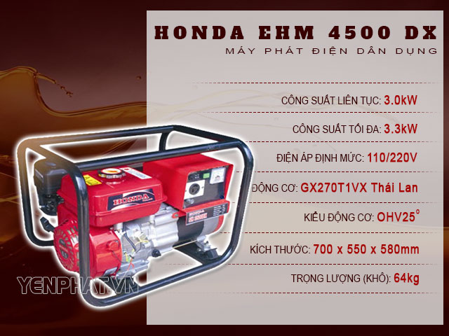 Các thông số của máy phát điện Honda EHM 4500 DX