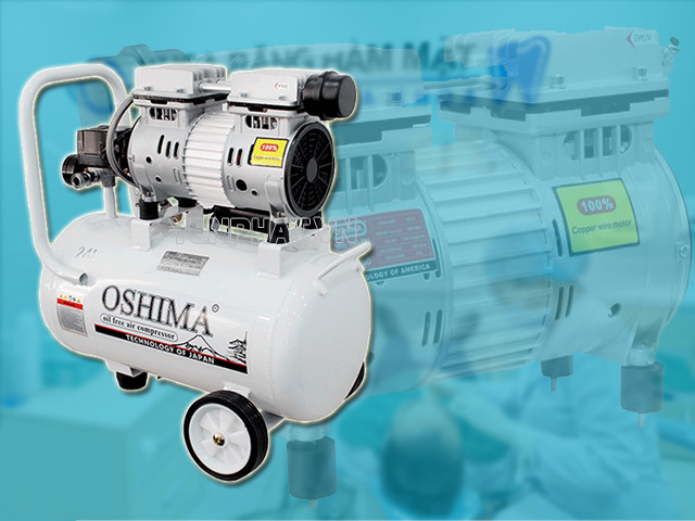 Máy nén khí Oshima 24L không dầu có thể ứng dụng trong nha khoa